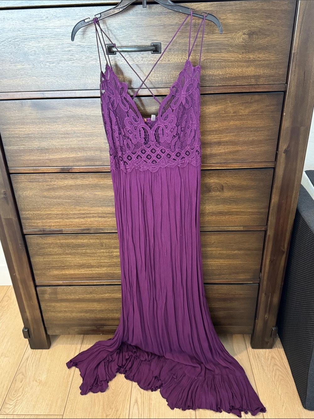 Free People Plum Lace Bodice Maxi Dress with Crisscross Straps